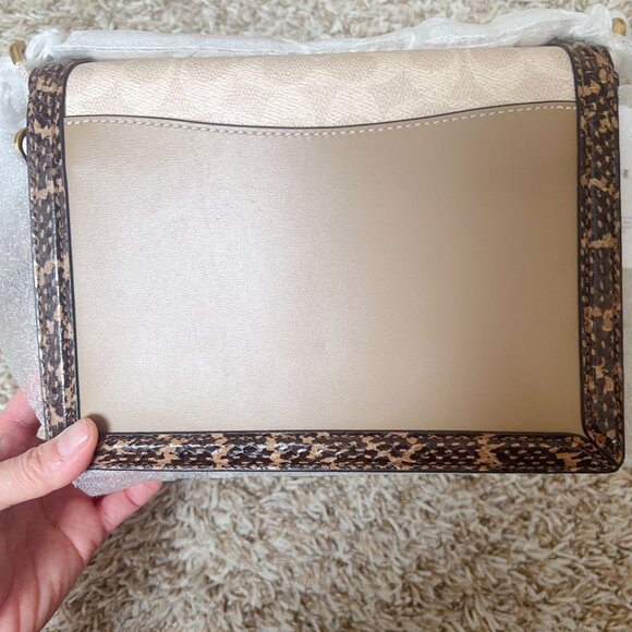 Coach Hutton Shoulder Bag In Blocked Signature Canvas With Snakeskin Detail - Picture 10 of 13